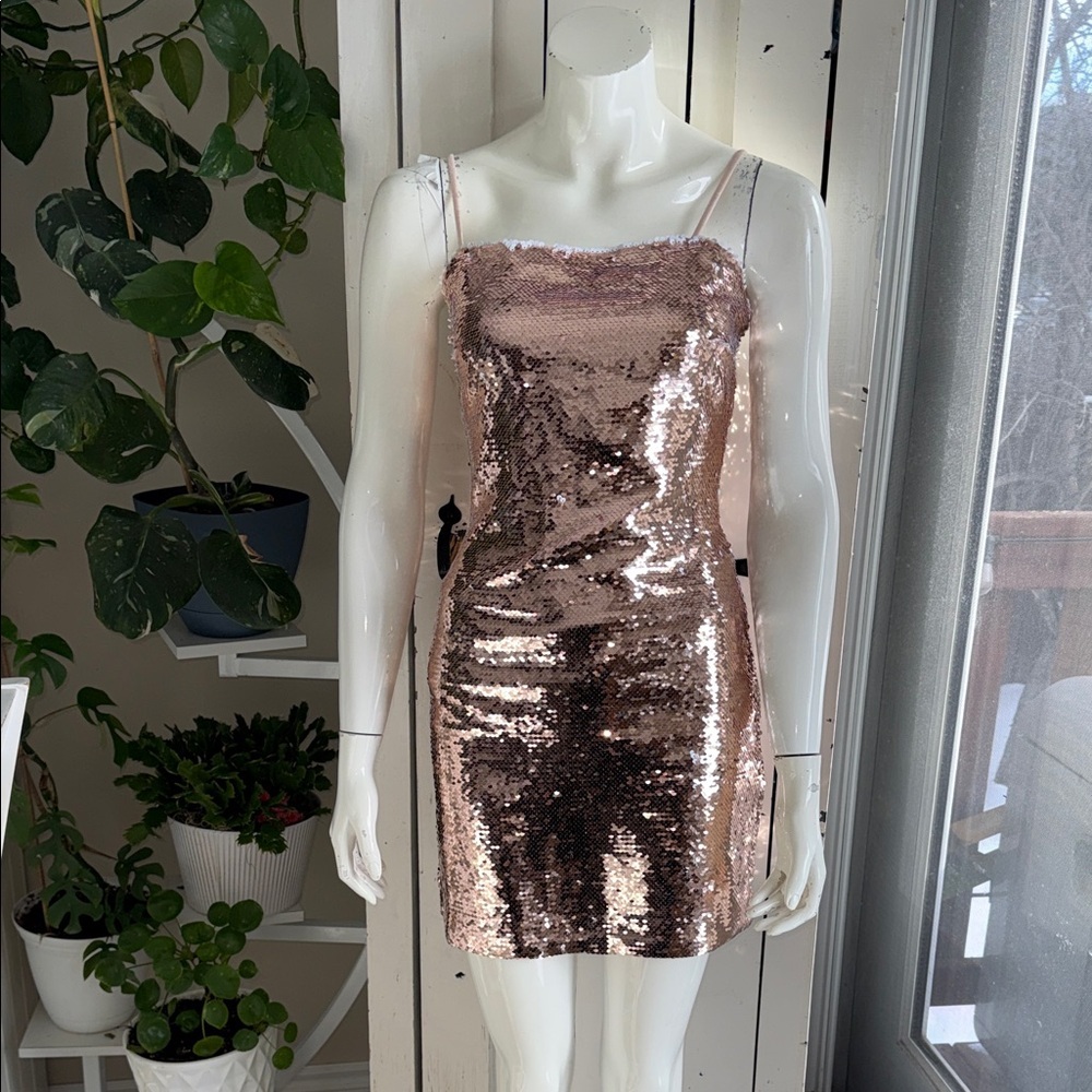 Stunning Endless Rose Gold Sequin bling Mini body con Dress sm